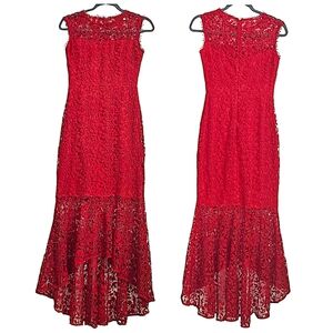 Shoshanna Midnight  Elegant Red Lace Mermaid Asymmetrical Midi Dress Size 0